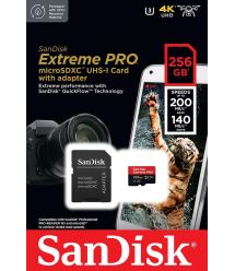 SanDisk Карта памяти microSD 256GB C10 UHS-I U3 R200/W140MB/s Extreme Pro V30 + SD