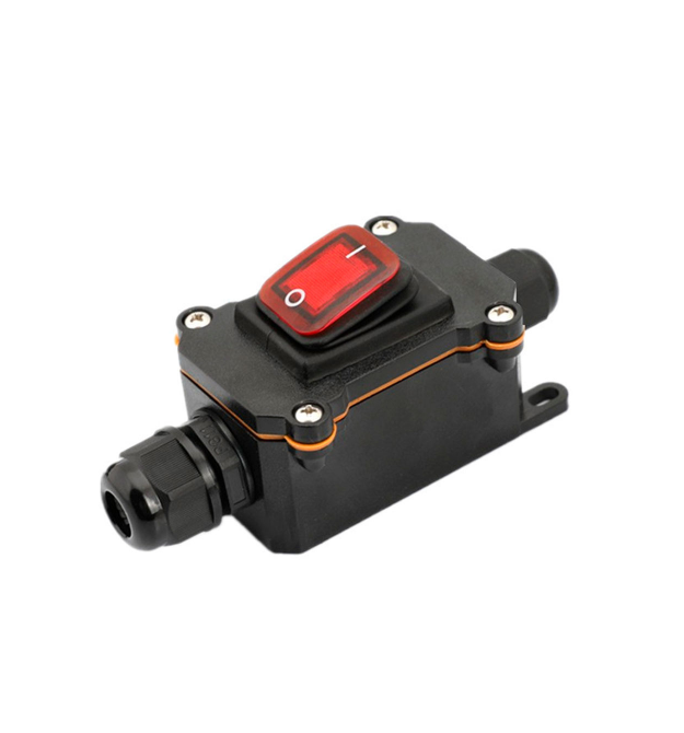 Вимикач зовнішнього монтажу, червона кнопка, двосторонній вивід, IP65, AC:110-250V, 20A, Black