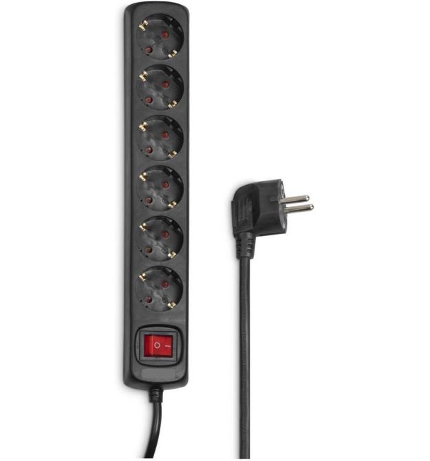 Подовжувач-фільтр мережевий Hama 6xТип F, 3x1.5мм кв, 16A, 5м, чорний