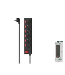 HAMA Подовжувач-фільтр мережевий 6хТип F, 3х1.5мм2, 16А, 1,4м, чорний