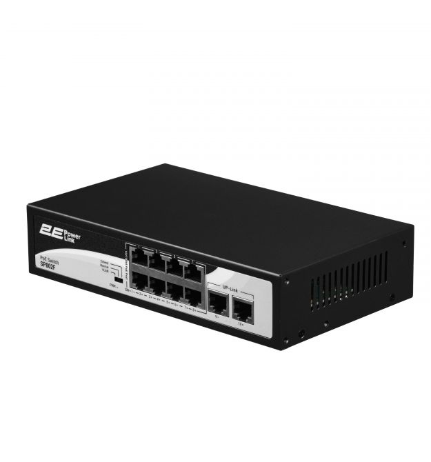 2E Коммутатор PowerLink SP802F 10xFE (8xFE PoE, 2xFE Uplink, 96W), неуправляемый