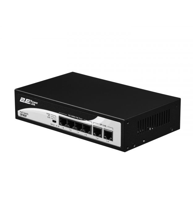 Комутатор 2E PowerLink SP402F 6xFE (4x FE PoE, 2xFE Uplink, 55W), некерований