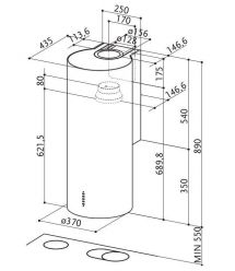 Вытяжка купольная Faber, 37см, 1102м3ч, Cylindra 2 Ev8 2El Xh890, нержавейка