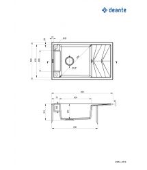 Мойка кухонная Deante Magnetic, гранит, прямоугольная, с крылом, 820х500х219мм, чаша - 1, накладная, алебастр