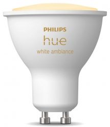 Лампа умная Philips Hue GU10, 5W(50Вт), 2200K-6500K, Tunable white, ZigBee, Bluetooth, дымирование