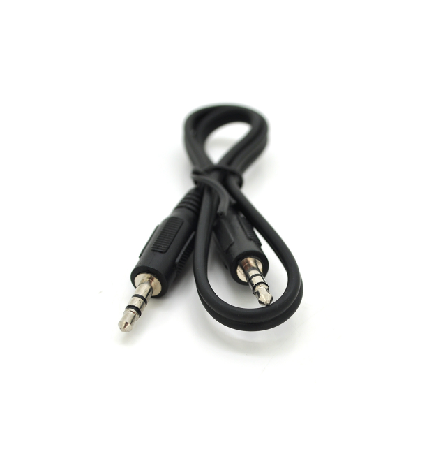 Кабель AUX Audio DC3.5 тато-тато 0,4м, GOLD Stereo Jack, (круглий) Black cable, Пакет Q500