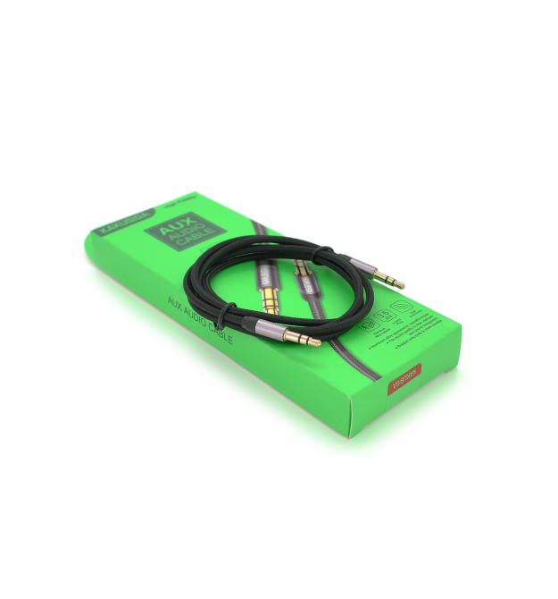 Кабель iKAKU KSC-389 ROUYA AUX Audio DC3.5 тато-тато 1.0м, GOLD Stereo Jack, (круглий) Black cable, Box