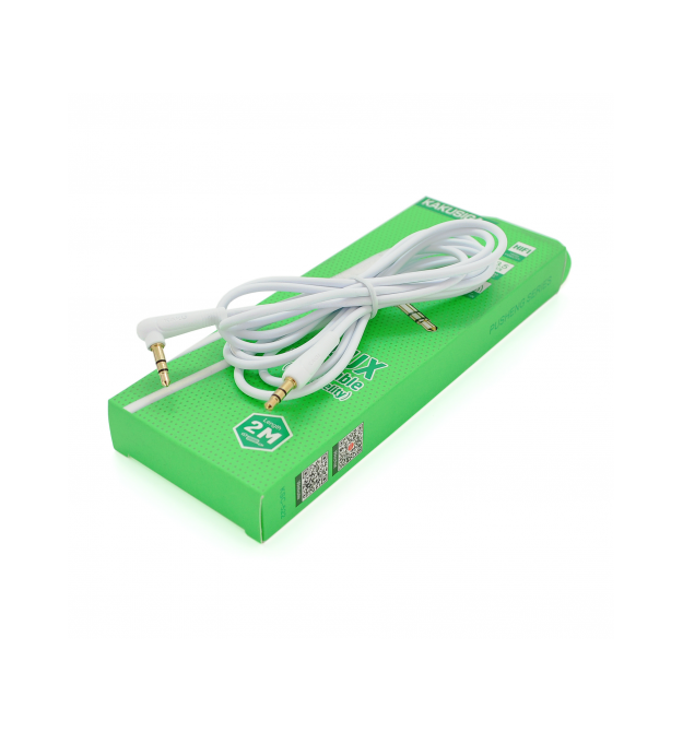 Кабель iKAKU KSC-522 PUSHENG AUX Audio DC3.5 папа-папа 2.0м, GOLD Stereo Jack, (круглый) White cable, Box