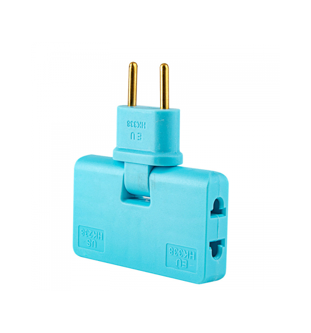 Трійник + перехідник 3 in 1, UK - US-EU, 220В, 10А, поворотний 180 , Blue