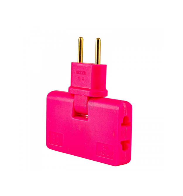 Трійник + перехідник 3 in 1, UK - US-EU, 220В, 10А, поворотний 180 , Pink