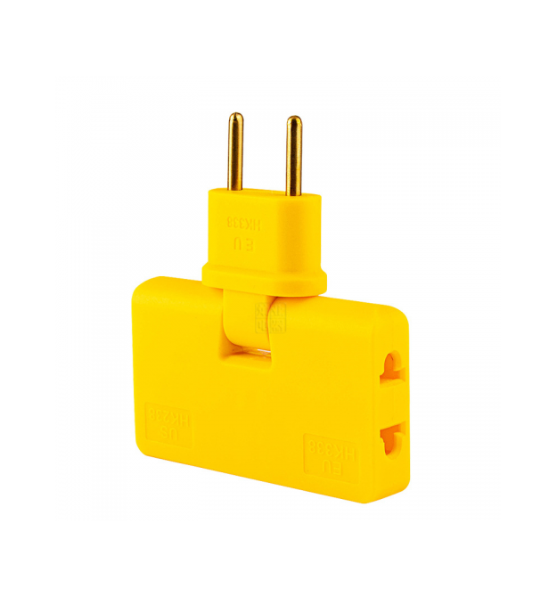 Трійник + перехідник 3 in 1, UK - US-EU, 220В, 10А, поворотний 180, Yellow