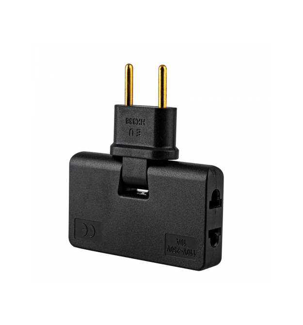 Трійник + перехідник 3in1, UK - US-EU, 220В, 10А, поворотний 180 , Black