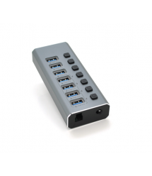 Хаб USB 3.0, 4 порти USB 3.0 + 3 порти QC3.0, з перемикачами на кожен порт, DC12V2A, Black, BOX