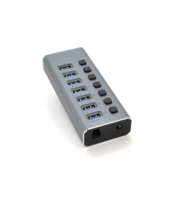 Хаб USB 3.0, 4 порти USB 3.0 + 3 порти QC3.0, з перемикачами на кожен порт, DC12V2A, Black, BOX