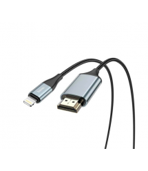 Конвертер Hoco UA15 HDMI (тато)-Lighting (тато) 2м, обплетення, круглий Black - Gray, Box