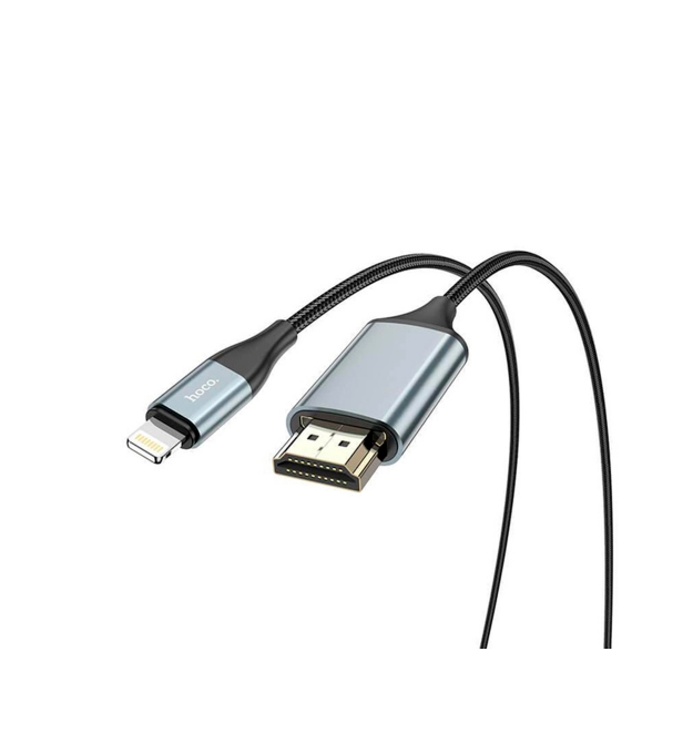 Конвертер Hoco UA15 HDMI (тато)-Lighting (тато) 2м, обплетення, круглий Black - Gray, Box