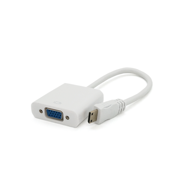 Конвертер mini HDMI (тато) на VGA(мама) 30cm, White, 4K - 2K, Пакет