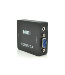 Конвертер Mini, HDMI to VGA, ВХОД HDMI(мама) на ВЫХОД VGA(мама), 720P - 1080P, Black, BOX