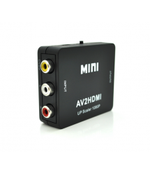 Конвертер Mini, AV to HDMI, ВХІД 3RCA(мама) на ВИХІД HDMI(мама), 720P - 1080P, Black, BOX