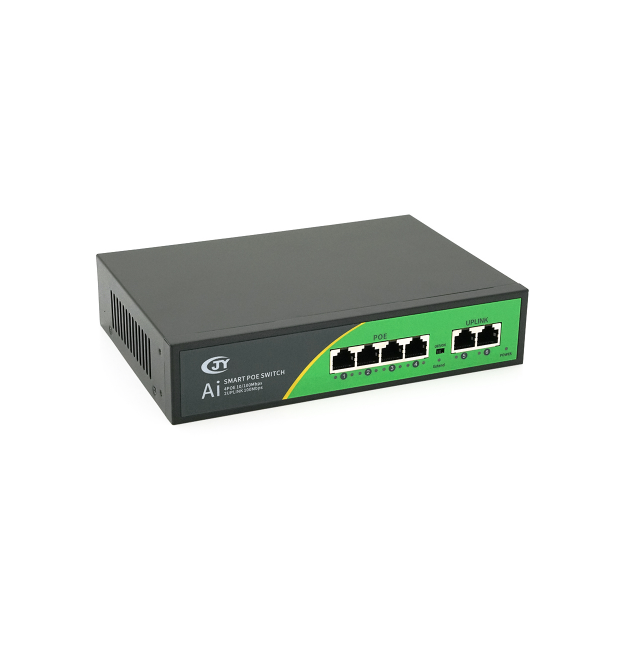 POE коммутатор JY-1006B 4 POE 10 - 100 + 2 RJ45 10 - 100 + встроенный блок питания 52V 1.38A