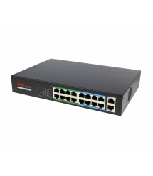 16ти портовый PoE коммутатор ONV-H1016PLS 16 портов РоЕ 100 Мбіт + 2 Uplink 1000 Мбіт, до 250м, IEEE802.3af - at , общая мощност