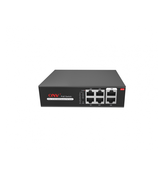 4х портовий PoE Full Gigabit комутатор ONV-H3064P, 4xPoe1000Мбіт + 2х1000 Мбіт, IEEE802.3af - at, загальна потужність 65 Вт