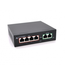 POE комутатор Merlion 4 POE 10 - 100 + 2 RJ45 10 - 100 вбудований блок живлення 52V 1.05A