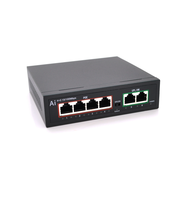 POE комутатор Merlion 4 POE 10 - 100 + 2 RJ45 10 - 100 вбудований блок живлення 52V 1.05A