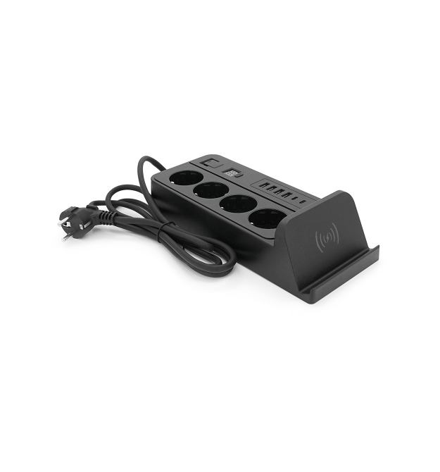 Мережевий фільтр G12H, 4 Socket + 4 USB 3,2А + 2 Type-C + бездротова зарядка + таймер, 2м, Black, Box