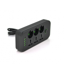 Мережевий фільтр F07U, 6 розеток (3 EU+3 Universal) + 4 USB + 1PD, кнопка включення з індикатором, 2 м, 3х0,75 мм, 2500W, Black,