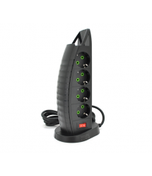 Мережевий фільтр F14, 8 розеток EU+3 USB+Type-C, кнопка включення з індикатором, 2 м, 3х0,75мм, 2500W, Black, Box