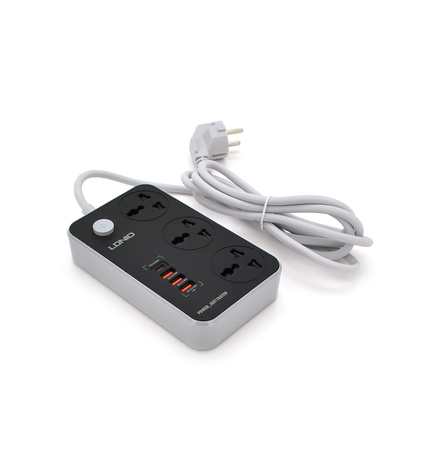 Мережевий фільтр LDNIO SC3412, 3 Розетки + 4 USB, 2 м, перетин 3х0,75мм, Black, Box