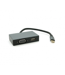 Хаб Type-C(папа) алюмінієвий, HDMI(мама)+VGA(мама), 23cm, Silver