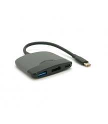 Хаб Type-C(тато) пластиковий, HDMI(мама)+USB3.0(мама)+PD(мама), 23cm, Black