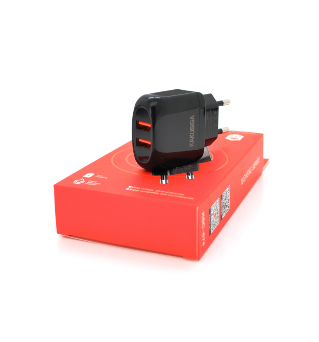 СЗУ AC100-240V iKAKU KSC-674 QISHENG dual port fast charger, Black, Box