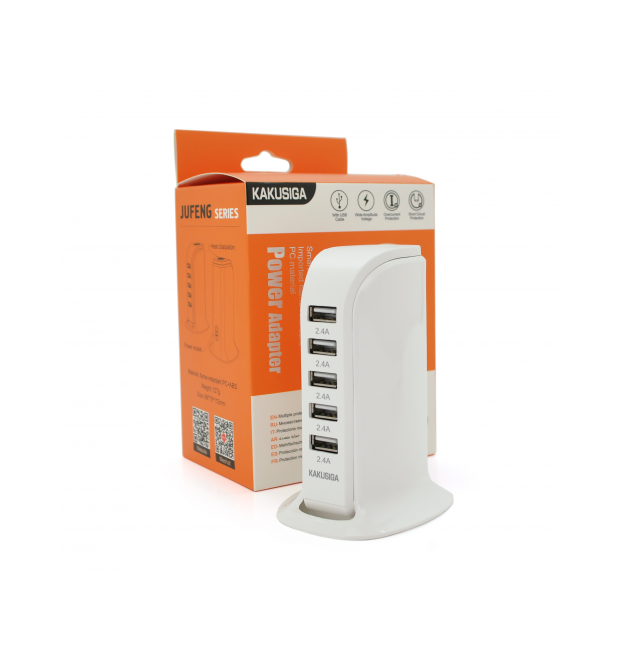 СЗУ AC100-240V iKAKU KSC-741 Jufeng Series Desktop, 5xUSB, Output: DC5V - 2.4A (12W), White, Box