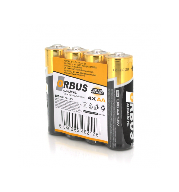 Батарейка лужна Orbus 1.5V AA - LR06, 4 штуки shrink