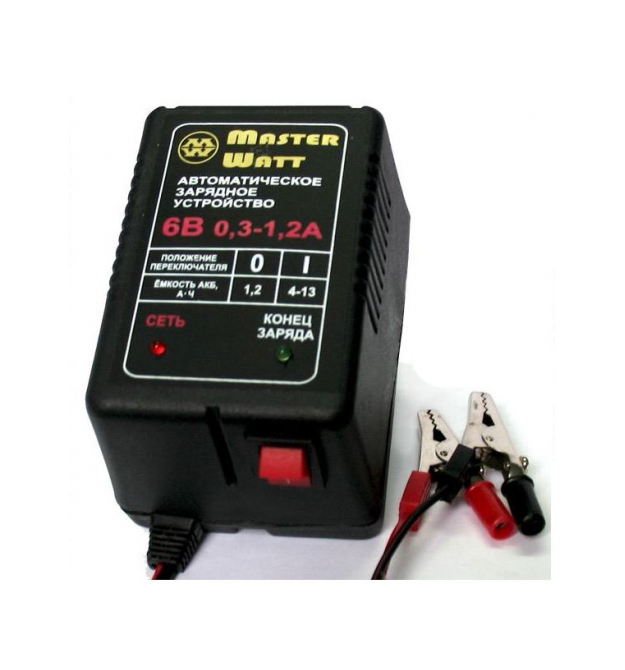 Автоматичне ЗУ для акумулятора 6V (1,3-13Ah) (MF,WET,AGM,GEL,NICD,NIMH), 180-240V, Ток заряду 0.3-1.2A, крокодили в комплекті