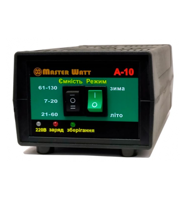 Автоматичне ЗУ для акумулятора MW-AZU12-10A 12V (7-130Ah) (MF,WET,AGM,CA - CA), 160-245V, Мах струм заряду 10А, напруга заряду 1
