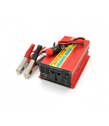 Інвертор напруги ERYUAN EY-1000 (600Вт), 12 - 220V, approximated, 1 універсальна розетка + USB, клем + крокодили + АЗУ, Box