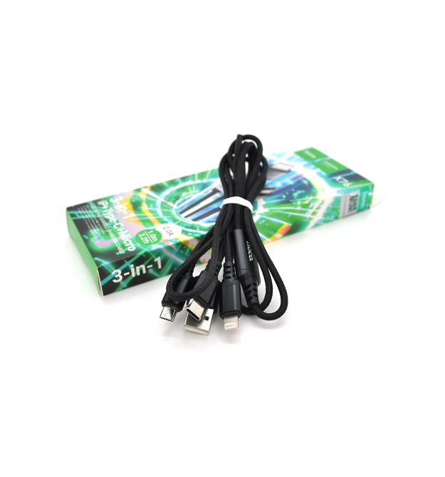 Кабель HOCO X76 USB-1 3 in 1 Micro - Iphone - Type-C, 2A, довжина 1м, Black, Box