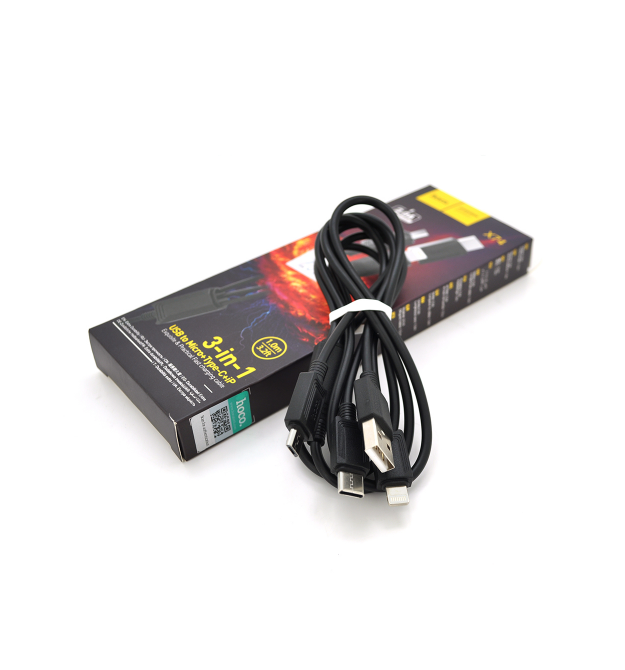Кабель HOCO X74 USB-1 3 in 1 Micro - Iphone - Type-C, 2A, довжина 1м, Black, Box