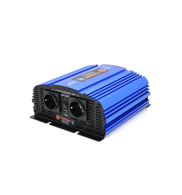 Інвертор напруги Tommatech MS-1200, 24V - 220V, 1200W з апроксимованою синусоїдою, 2Shuko, USB, клемні дроти, 2 запобіжники, Q4