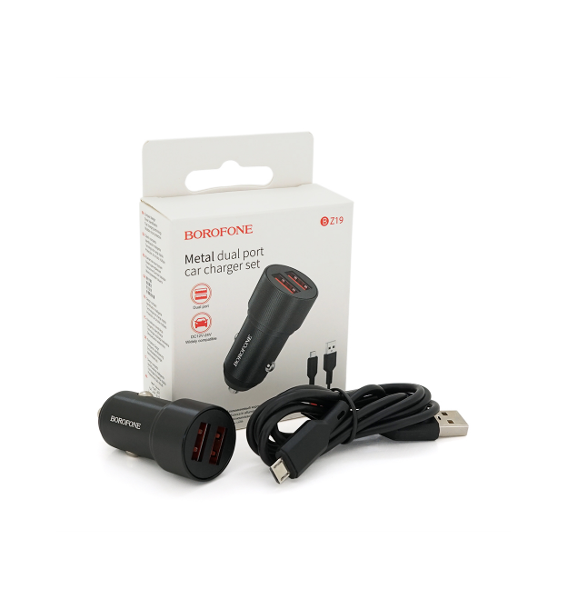 Набір BOROFONE BZ19A АЗУ 2xUSB+ кабель Micro, 2.4A, 1м, Black, Box