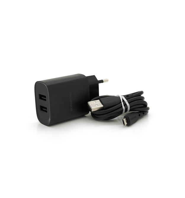 Набір BOROFONE BN2 СЗУ 2xUSB+ кабель Micro, 2.1A, 1м, Black, Box