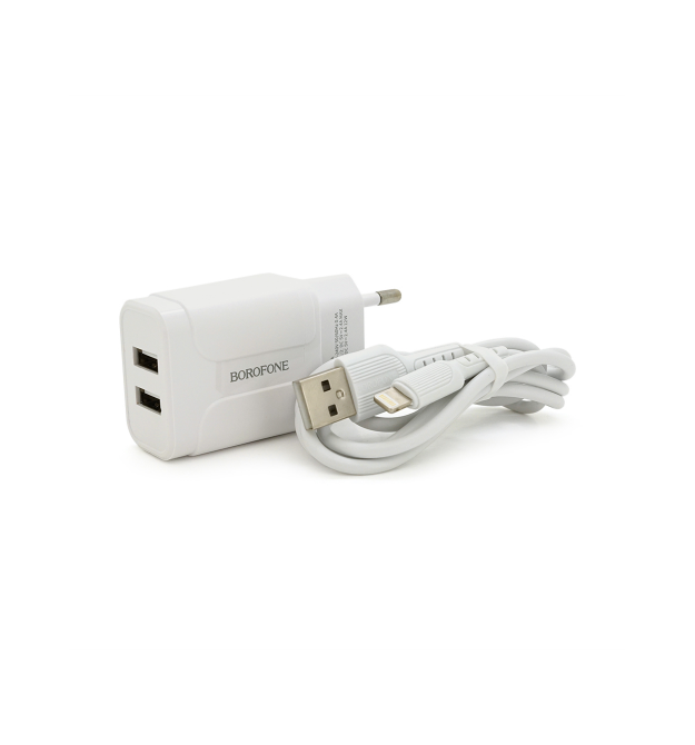 Набір BOROFONE BA37A СЗУ 2xUSB+ кабель Lighting, 2.4A, 1м, White, Box