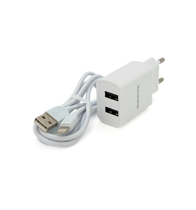 Набір BOROFONE BA53A СЗУ 1xUSB+ кабель iPhone, 2.1A, 1м, White, Blister-box