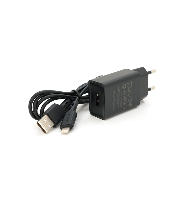 Набір BOROFONE BA68A СЗУ 1xUSB+ кабель iPhone, 2.1A, 1м, Black, Blister-box