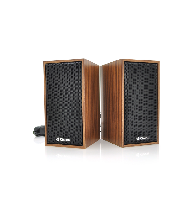 Колонки 2.0 Kisonli T-002A для ПК і ноутбука, USB + 3.5mm, 2x3W, 20Hz- 20KHz, Brown, BOX, Q30