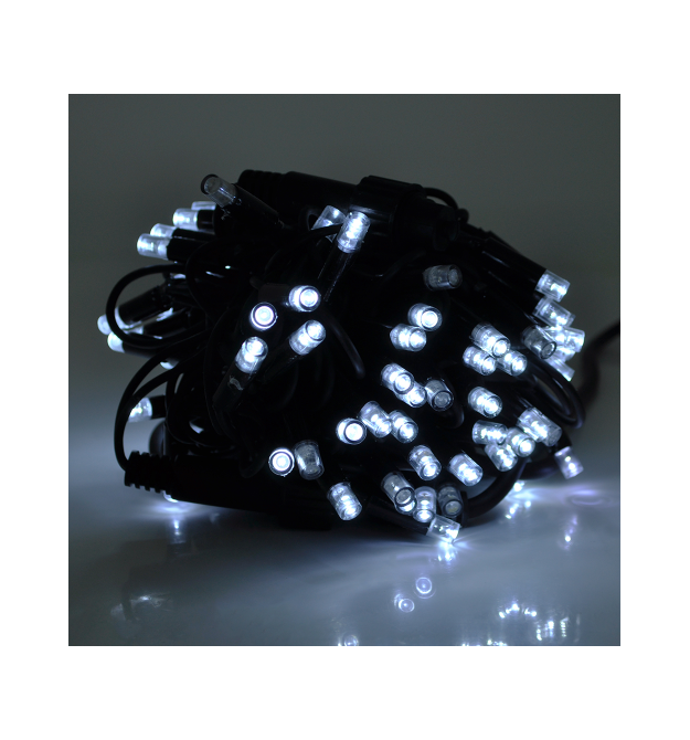 Гірлянди 100LED (ДИОД) White, 10 метрів, чорна ізоляція (вулична), BOX